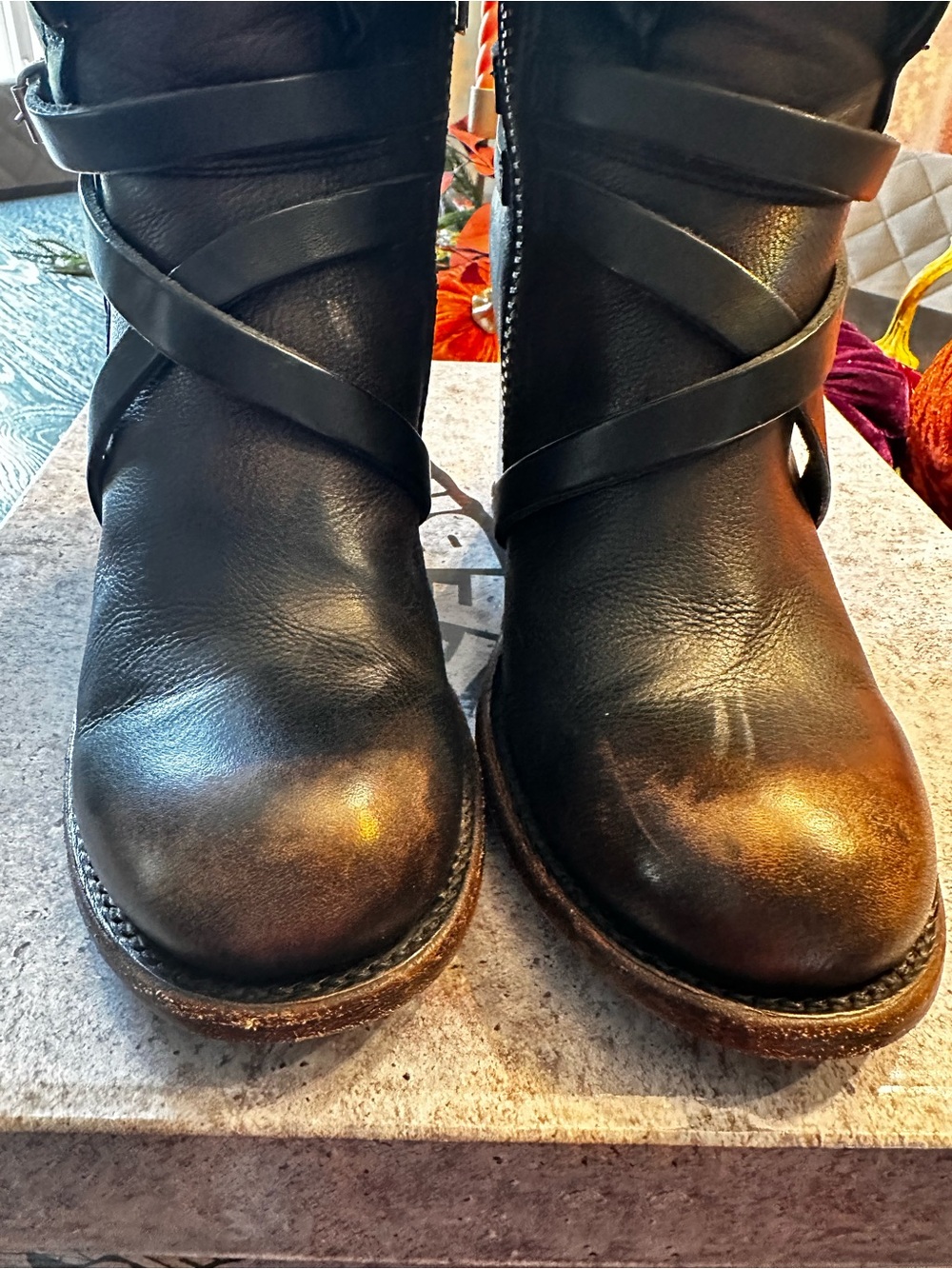 Freebird by Steven Baker Black Leather Wrap-Strap Heeled Ankle Boots - Picture 3 of 10